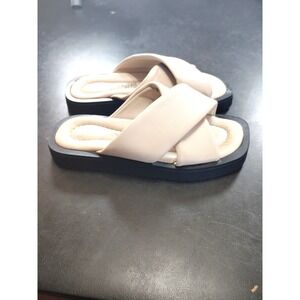 Free People‎ Women 6 Mont Blanc Platform Sandals Beige Crisscross Resort Slides